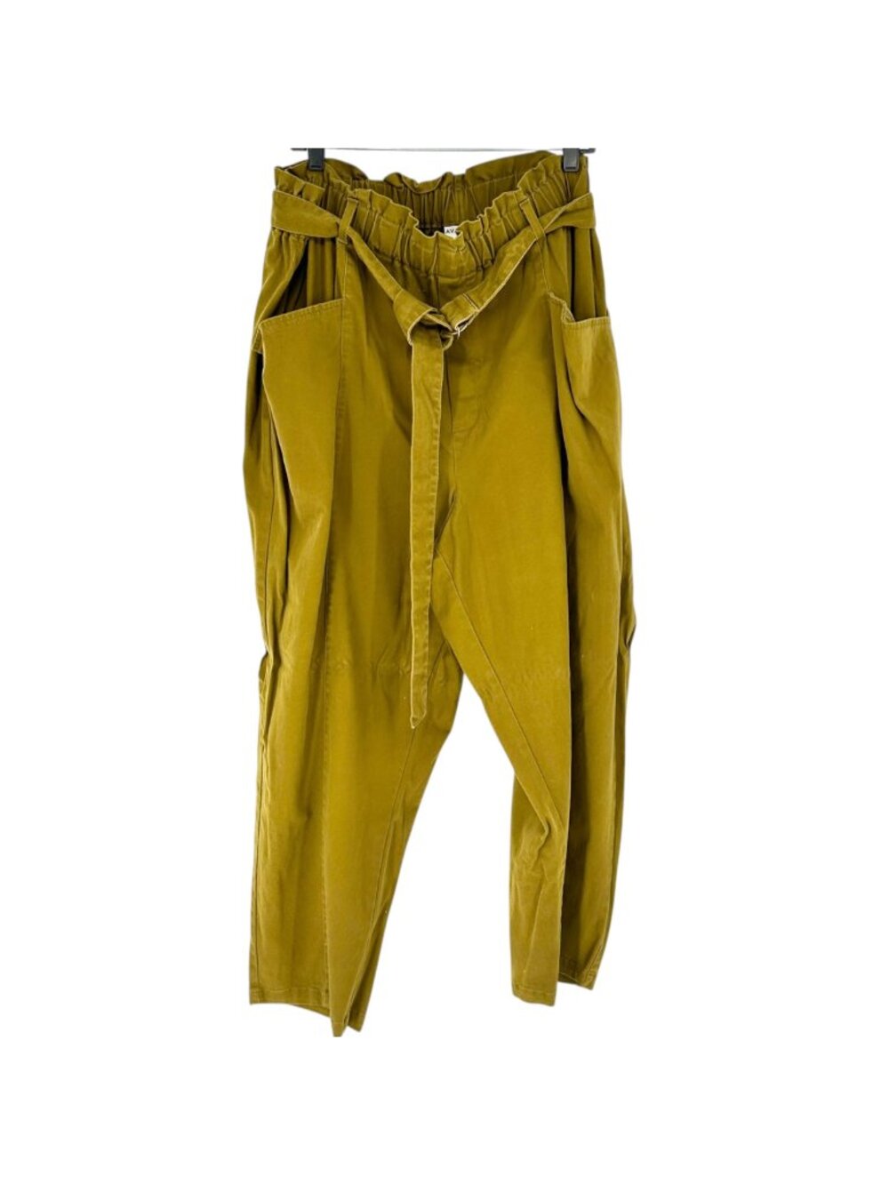 Womens 3X Paperbag Waist Pants Olive Elastic Belt Waist Front Pockets Ava & Viv